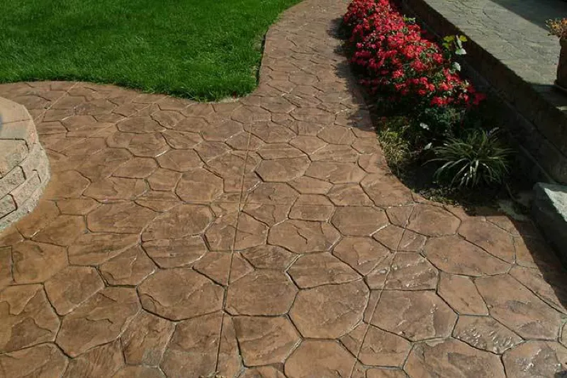 Random stone stamp pattern detail installed in Charlotte, NC by Stamped Concrete Artisans