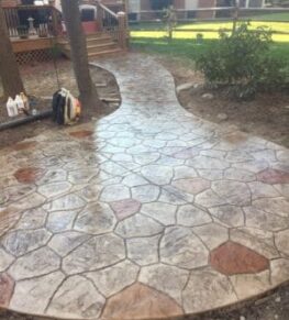 pond spots stamped concrete pathway