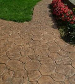 stamped concrete patio and garden