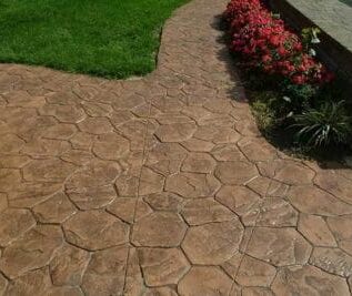 stamped concrete patio and garden